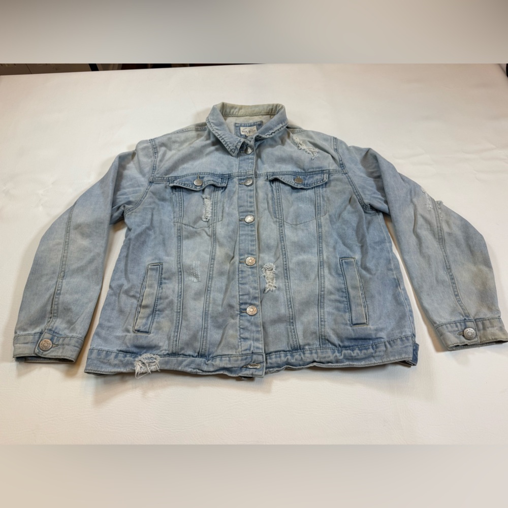 Wax Jeans jacket women 1XL straight distressed vintage look bikercore (bin FF)